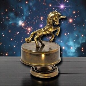 Vintage Brass Unicorn Music Box Spinning Fantasy Figurine Working Patina MCM
